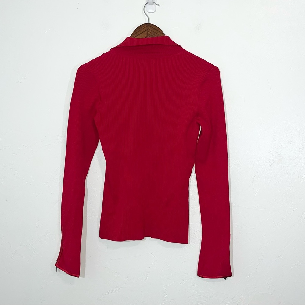 Cache Red Asymmetrical Zip Ribbed Knit Sweater - Picture 8 of 10